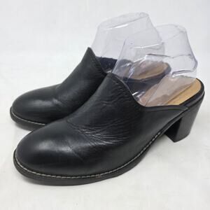 Hush Puppies Moyen Black Leather Block Heel Mule Clogs Slip On US 8.5